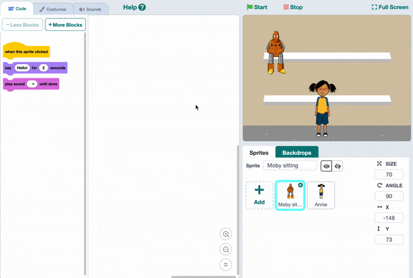 Kids can drag and drop content blocks to create their own code to show what they've learned about a topic