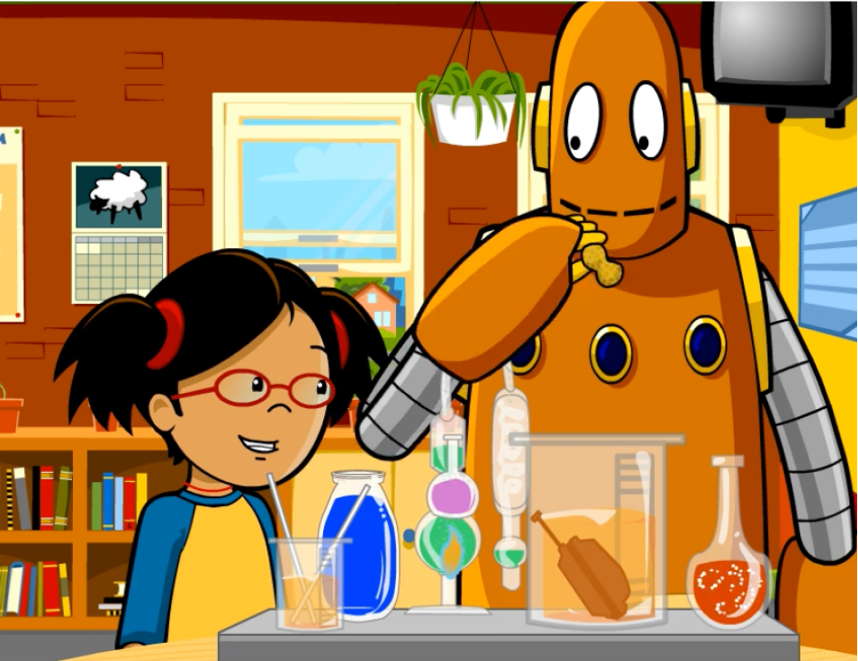 Annie and Moby experimenting with beakers