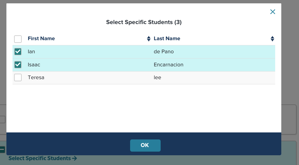 From a specific class, you can select specific students to receive different assignments