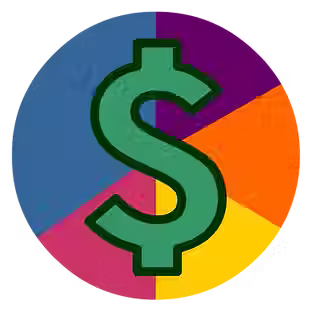 Money sign over a pie chart