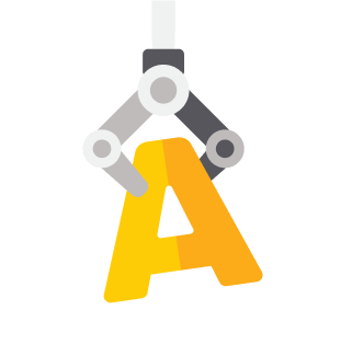 Robot arm holding yellow letter A.