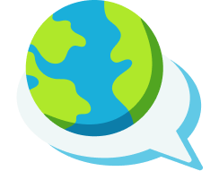 Cartoon of the planet Earth over a speech bubble