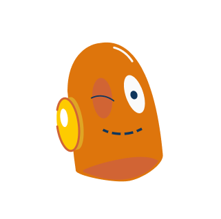 Moby, BrainPOP's orange robot character winking.