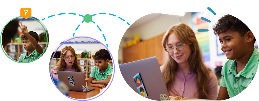 Students learning together at their computers; engaging in collaborative classroom activities.