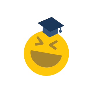 Laughing emoji wearing a graduation cap