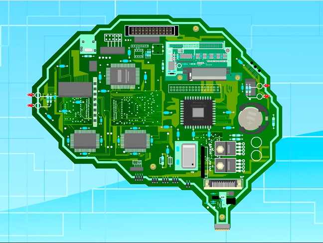 Illustration of a computer chip in the shape of a human brain. From BrainPOP's topic on Artificial Intelligence.