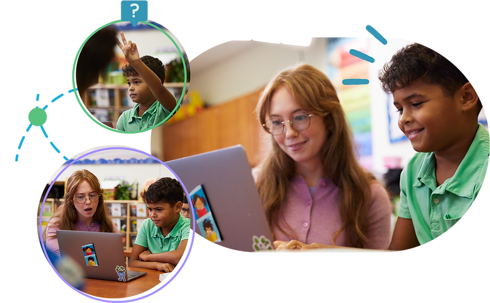 Collage of students across age ranges workig collaboratively while using BrainPOP