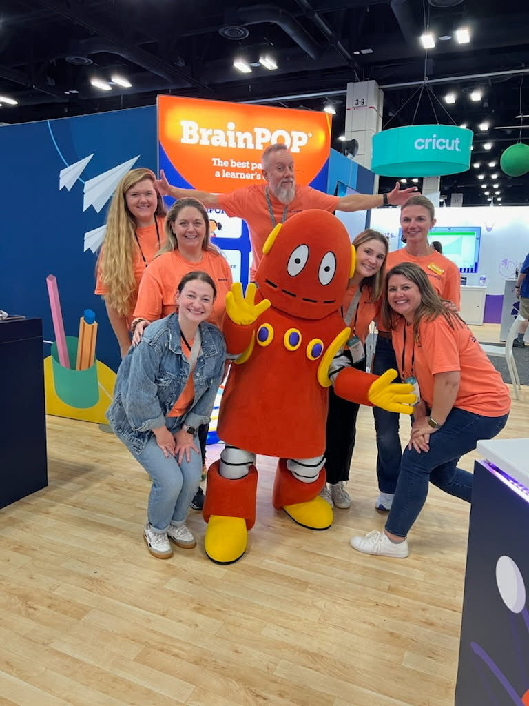 Lifesize Moby mascot posing with the BrainPOP team at TCEA 2026