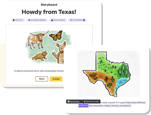 Texas Storyboards, showcasing read-aloud, text-centered stories covering essential Texas topics.