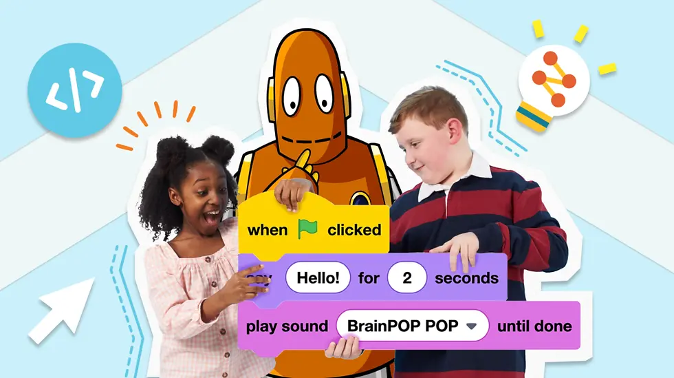 Moby and two students hold life-size pieces of code.