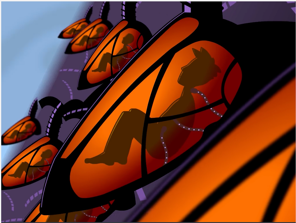 From BrainPOP's new "Science Fiction" movie. Outline of Tim is visibly trapped inside a pod.