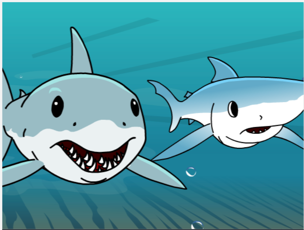 Animated sharks displaying teeth and fins while swimming. From BrainPOP's movie on Sharks.