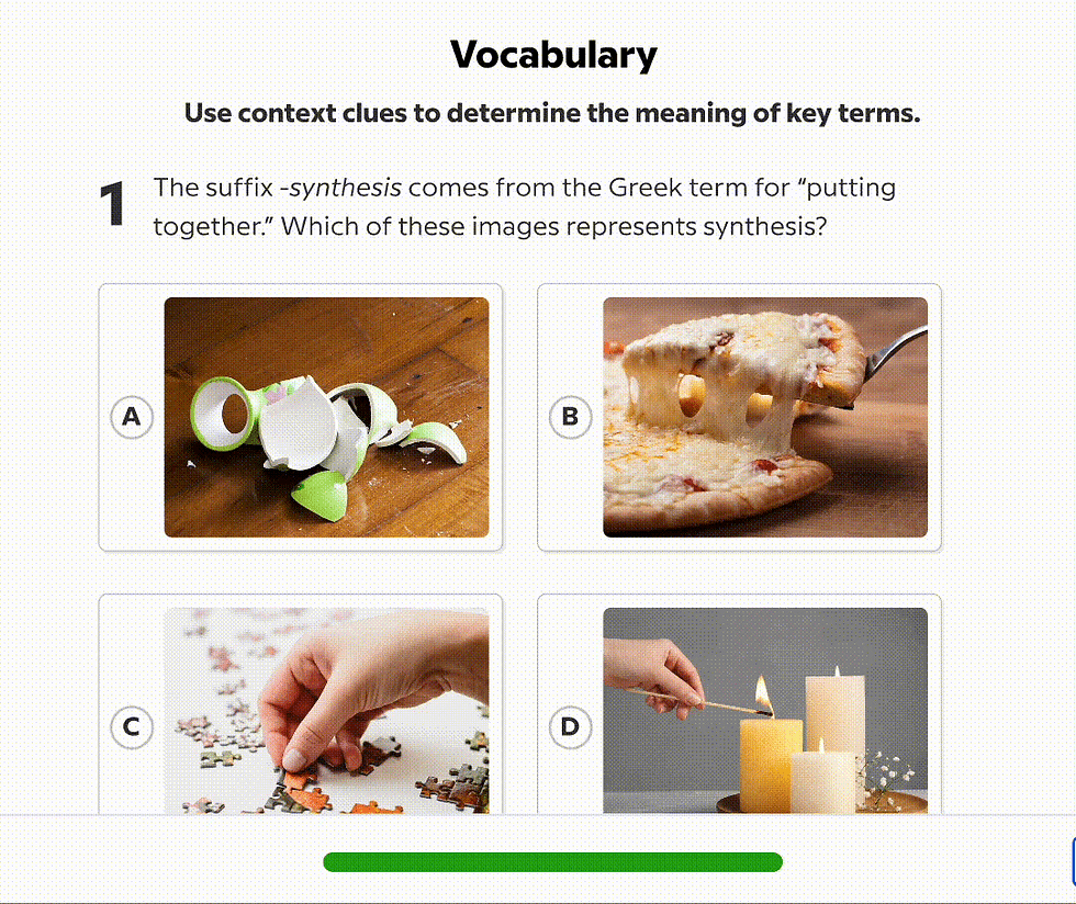 Gif of a visual multiple choice vocabulary assessment