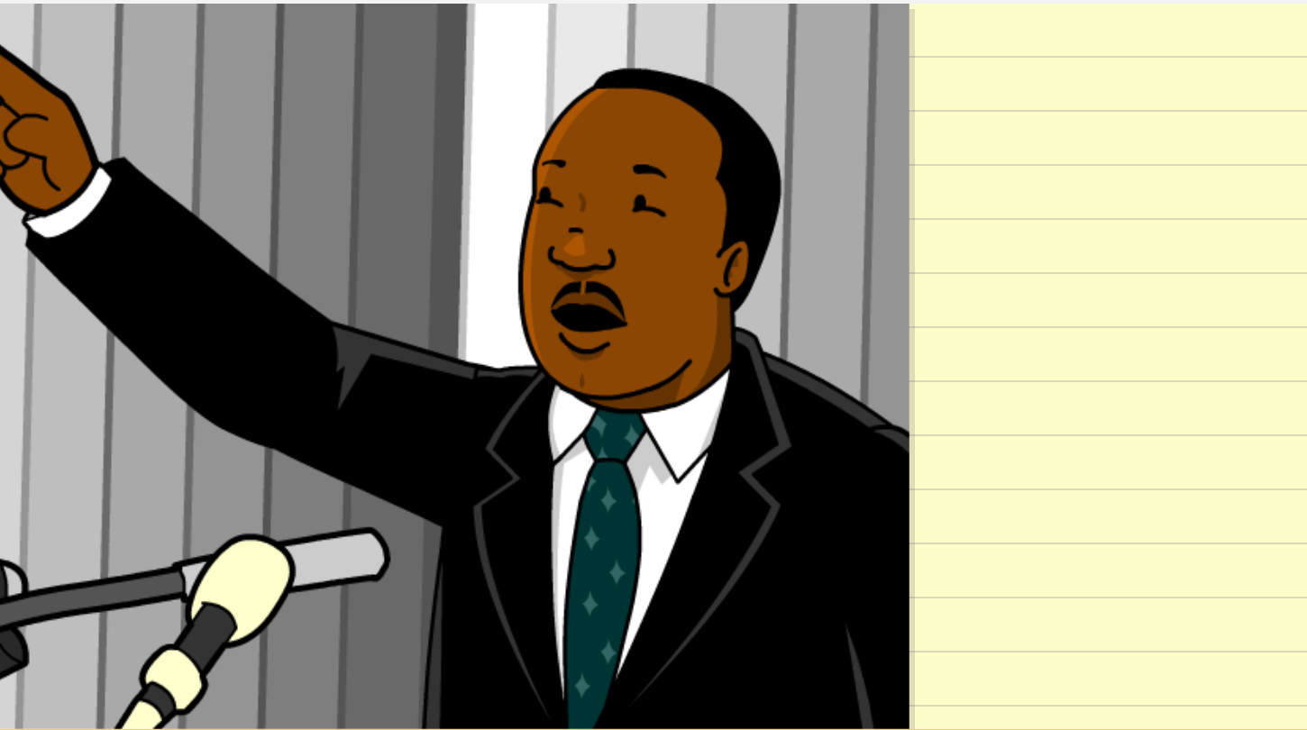 Martin Luther King, Jr. giving his "I have a dream" speech. From BrainPOP Jr.'s Martin Luther King Jr. topic.