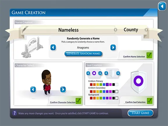 Avatar creation screen for the county official