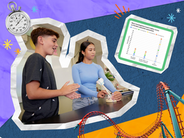 Collage of middle school students in a science lab and a chart showing that students who completed more BrainPOP Science investigations tended to earn higher scores on the Florida state assessment—especially if the students were female, Black, Hispanic, or Multilingual Learners. 