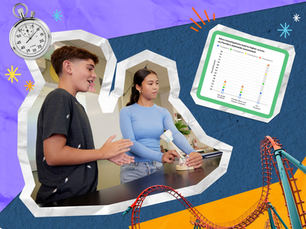 Collage of middle school students in a science lab and a chart showing that students who completed more BrainPOP Science investigations tended to earn higher scores on the Florida state assessment—especially if the students were female, Black, Hispanic, or Multilingual Learners.