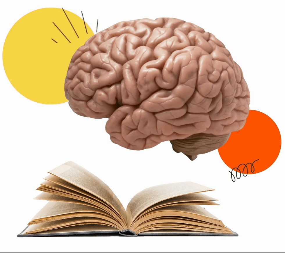 Brain above a gif of a book flipping through the pages