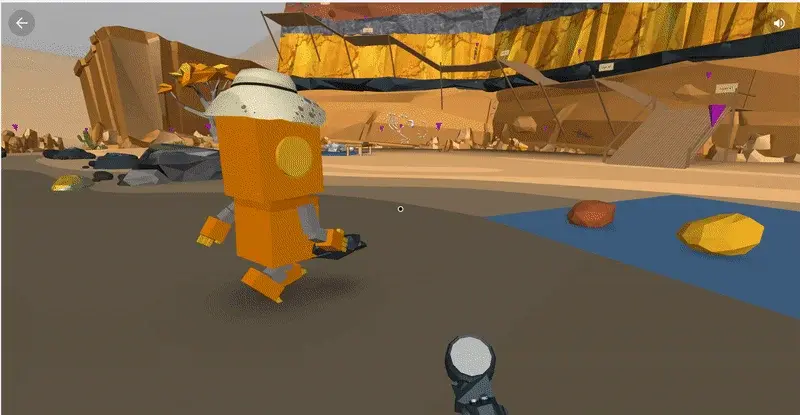 BrainPOP 3D World showing Moby walking around rocks